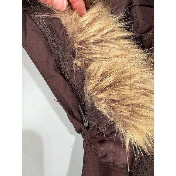 Lands End Down Jacket Womens Large 14-16 Brown Down Filled Zip Up Coat Fur Hood - Picture 8 of 14